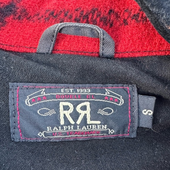Ralph Lauren Double RL Mens Small 100% WOOL Red Black Buffalo plaid Coat - Picture 13 of 14